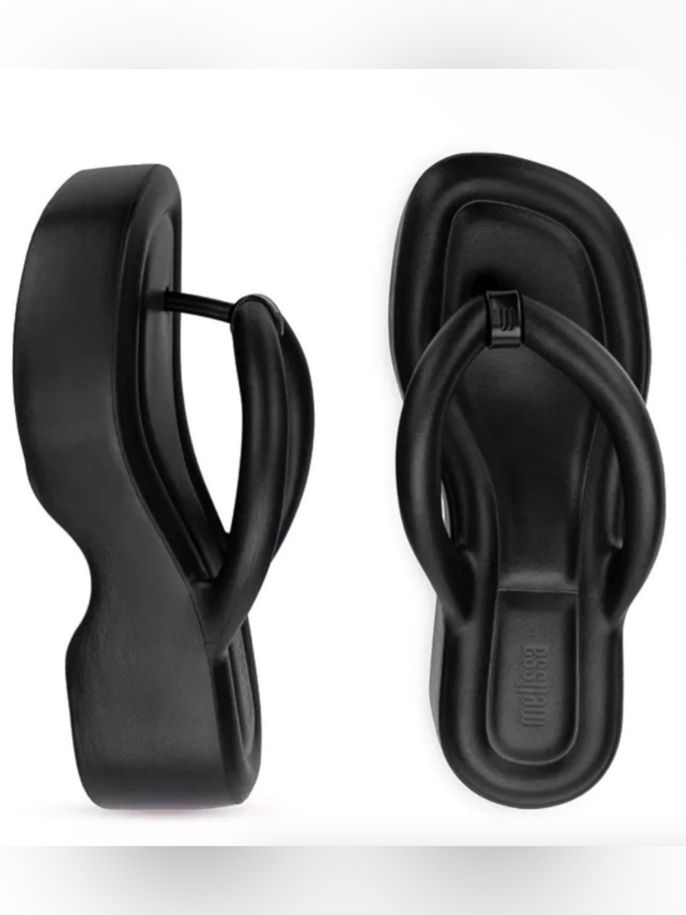 Melissa Free Platform Y2K Flip Flop 90s Black Puffy Strap Chunky Wedge Sandals 9